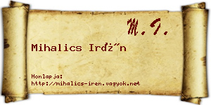 Mihalics Irén névjegykártya